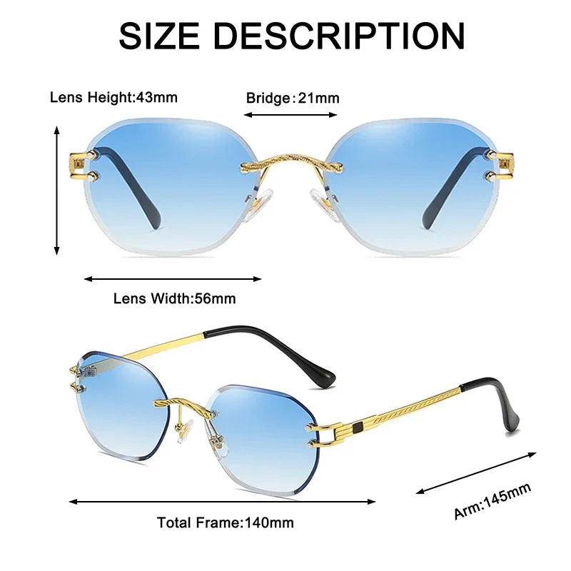 Blue Rimless Square Sunglasses