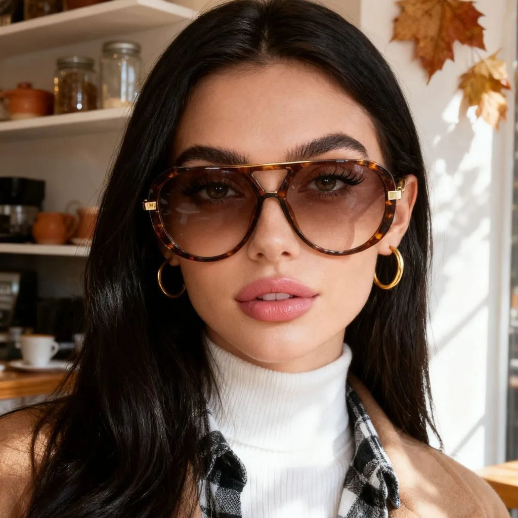 Oversized Colorful Pilot Punk Sunglasses-Black/Black