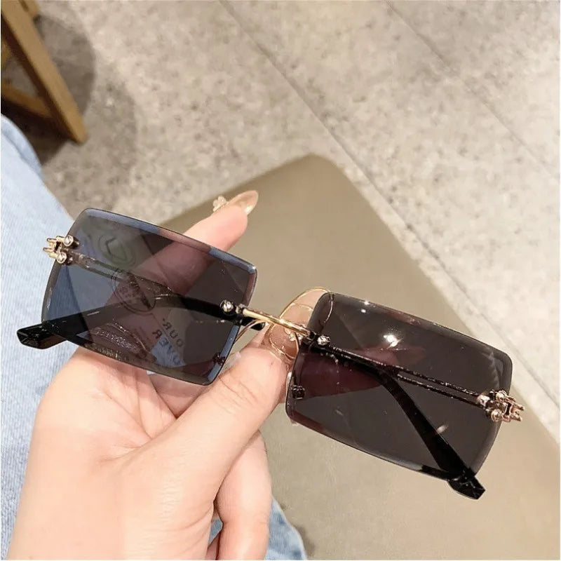 Rimless Gradient Rectangle Sunglasses