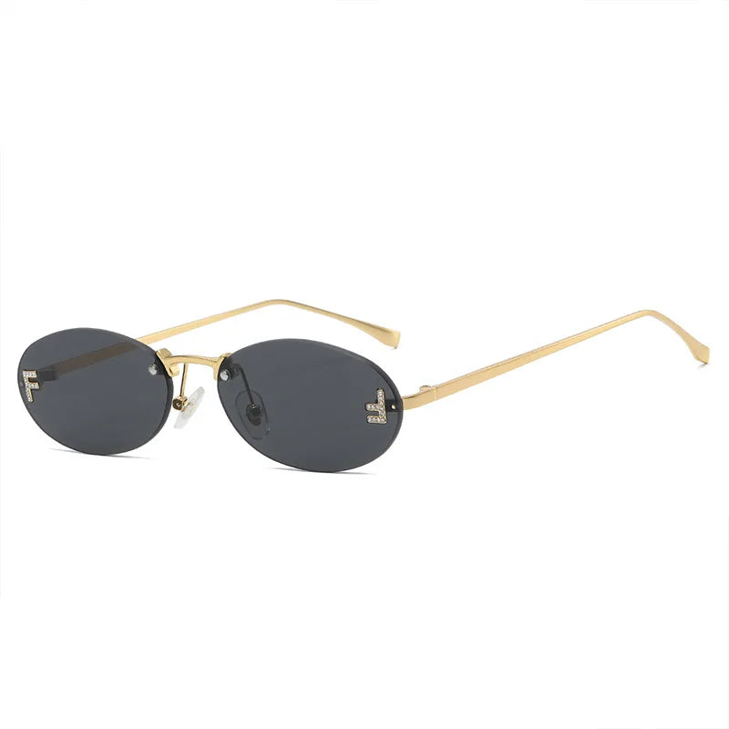 Diamond-Detail Rimless Oval Sunglasses