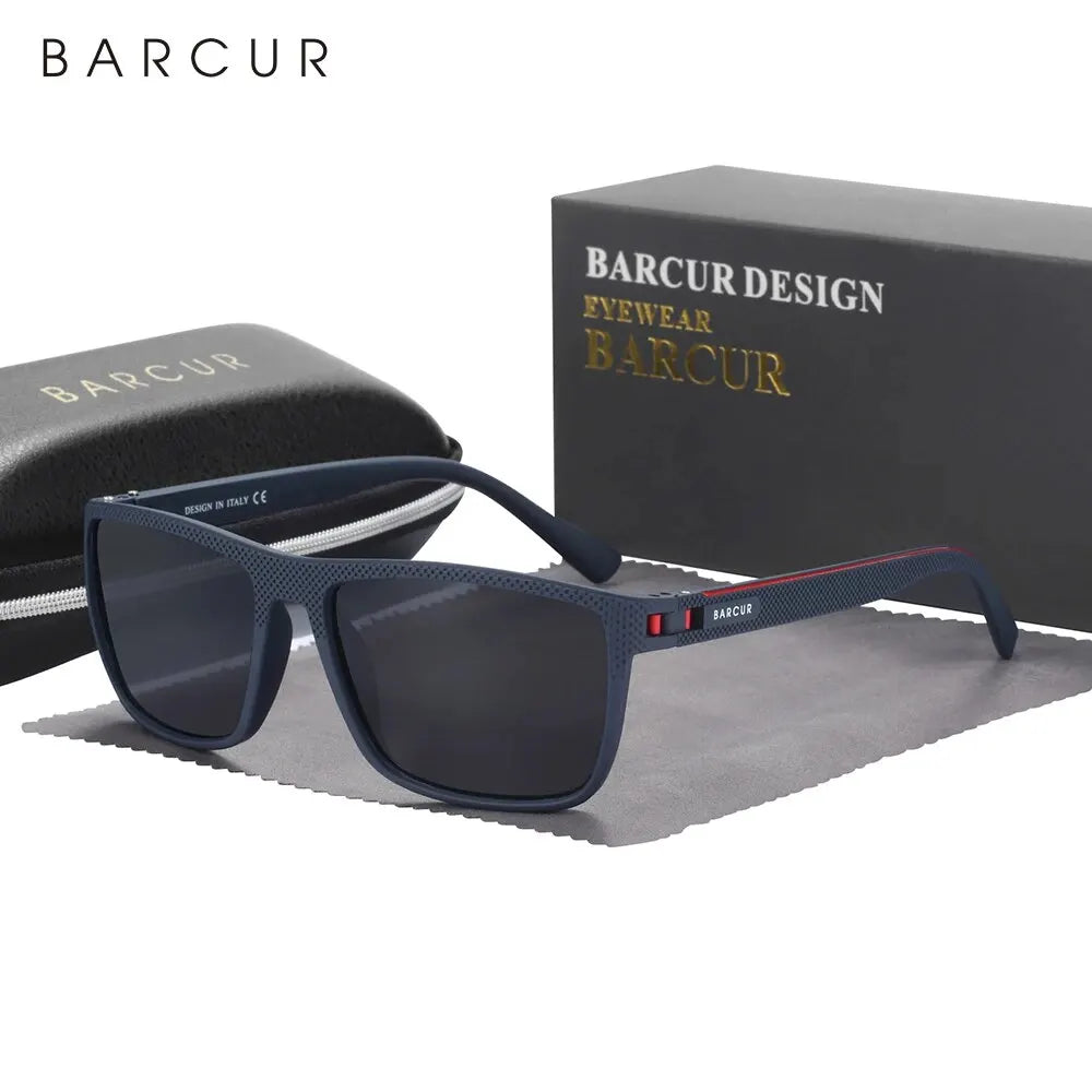 BARCUR Lightweight TR90 Rectangular Polarized UV400 Sunglasses - Blue Gray