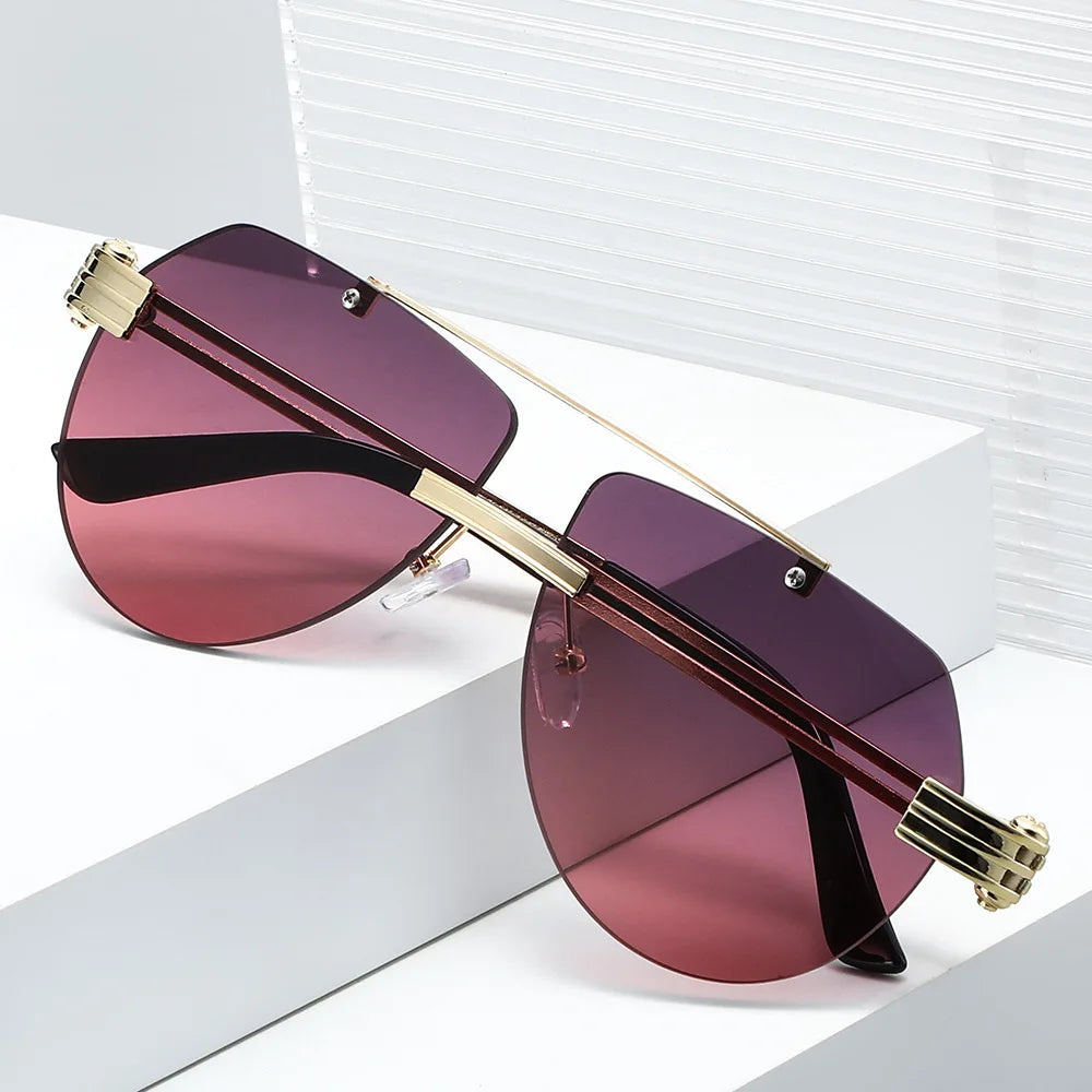 Rimless Double-Bridge Pilot Sunglasses