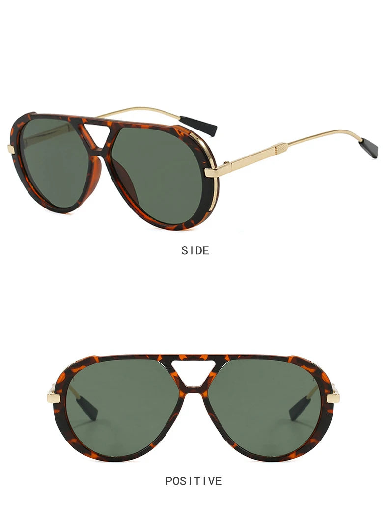 Oversized Colorful Pilot Punk Sunglasses-Leopard/Black