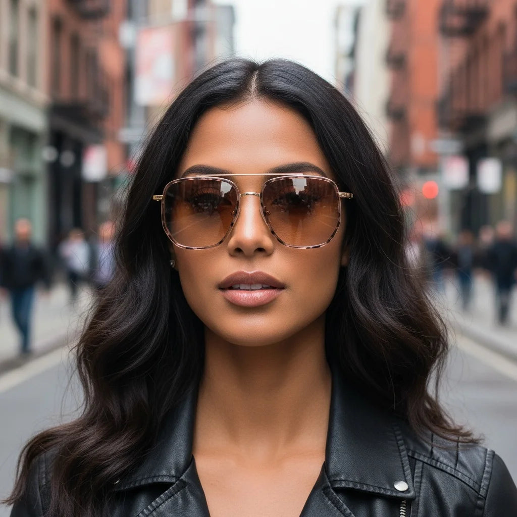 Retro Double-Bar Square Sunglasses