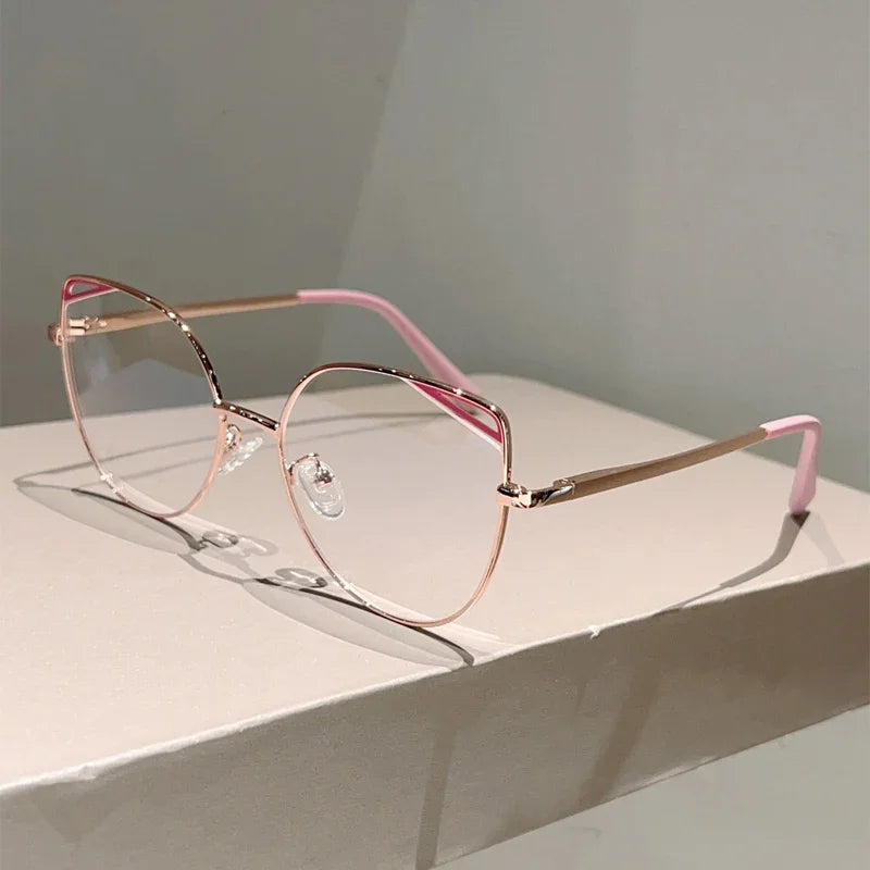 Oversized Metal-Rim Cat-Eye Glasses