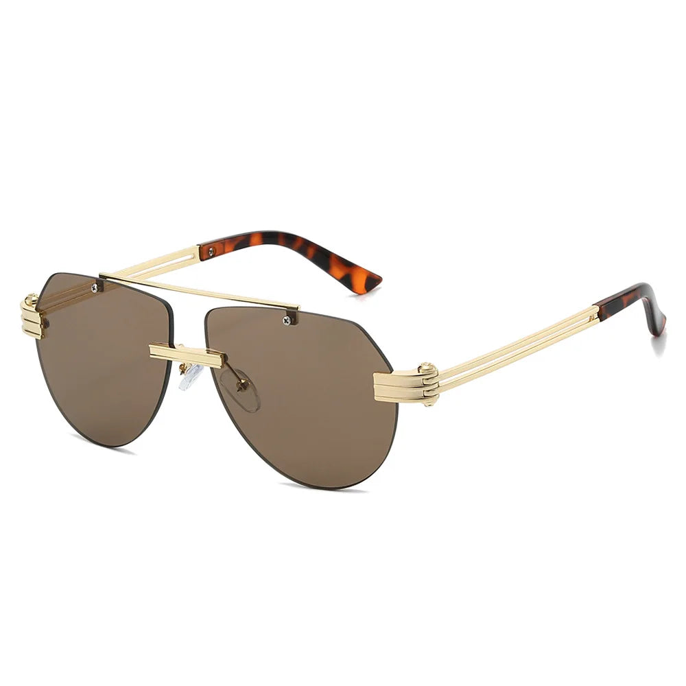 Rimless Double-Bridge Pilot Sunglasses