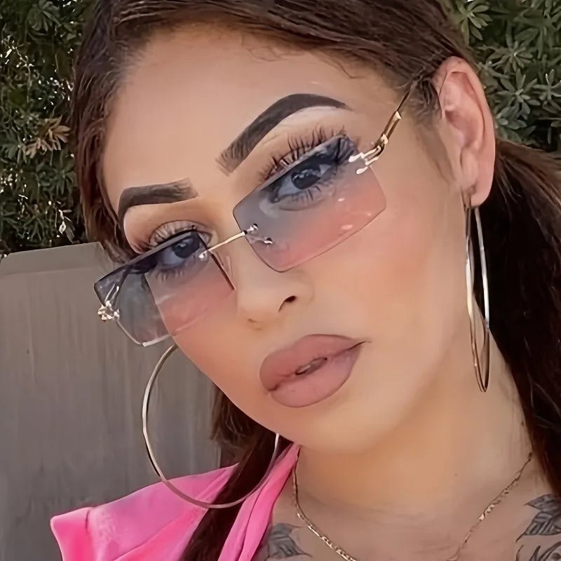 Rimless Gradient Rectangle Sunglasses