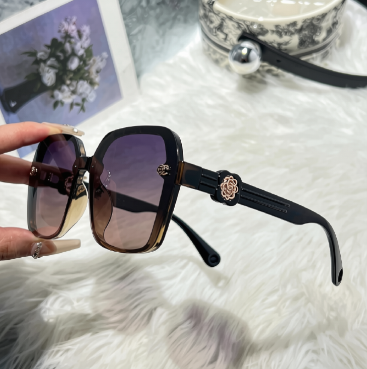 Oversized Square Sunglasses with Floral Detail