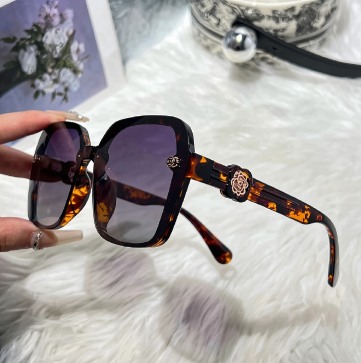 Oversized Square Sunglasses with Floral Detail
